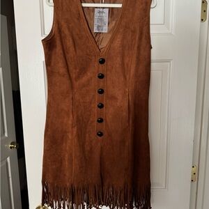 Brown Suede Fringe Mini Dress